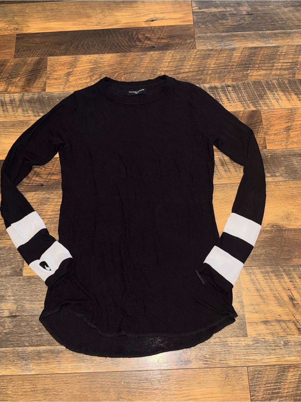 Michael Lauren Black Long Sleeve Crew with White Sleeve Bands